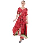 Watermelon, Fruit, Green, Red Waist Tie Boho Maxi Dress