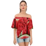 Watermelon, Fruit, Green, Red Off Shoulder Short Sleeve Top