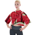 Watermelon, Fruit, Green, Red Mock Neck T-Shirt