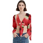 Watermelon, Fruit, Green, Red Trumpet Sleeve Cropped Top