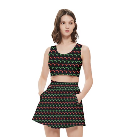 Geometric Abstract Pattern Line Women s Crop Top Pleated Skater Rave Skirt from ArtsNow.com