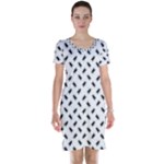 Fly Phot Motif Seamless Black And White Pattern Short Sleeve Nightdress