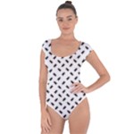 Fly Phot Motif Seamless Black And White Pattern Short Sleeve Leotard 