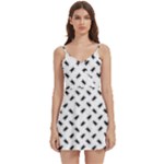 Fly Phot Motif Seamless Black And White Pattern Body Wrap Sleeveless V-Neck Mini Dress