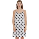 Fly Phot Motif Seamless Black And White Pattern Mini Camis Dress With Pockets