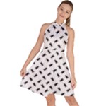 Fly Phot Motif Seamless Black And White Pattern Sleeveless Halter Neck A-Line Dress