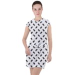 Fly Phot Motif Seamless Black And White Pattern Drawstring Hooded Dress