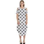 Fly Phot Motif Seamless Black And White Pattern Cold Shoulder Loose Fit Dress With Pockets