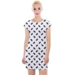 Fly Phot Motif Seamless Black And White Pattern Cap Sleeve Bodycon Dress