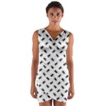 Fly Phot Motif Seamless Black And White Pattern Wrap Front Bodycon Dress