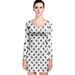 Fly Phot Motif Seamless Black And White Pattern Long Sleeve Velvet Bodycon Dress