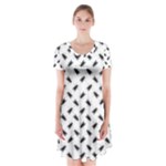 Fly Phot Motif Seamless Black And White Pattern Short Sleeve V-neck Flare Dress