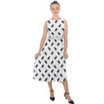 Fly Phot Motif Seamless Black And White Pattern Midi Tie-Back Chiffon Dress