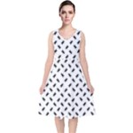 Fly Phot Motif Seamless Black And White Pattern V-Neck Midi Sleeveless Dress 