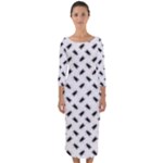 Fly Phot Motif Seamless Black And White Pattern Quarter Sleeve Midi Bodycon Dress