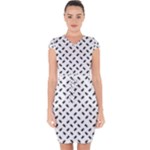 Fly Phot Motif Seamless Black And White Pattern Capsleeve Drawstring Dress 