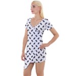 Fly Phot Motif Seamless Black And White Pattern Short Sleeve Asymmetric Mini Dress