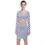 Fly Phot Motif Seamless Black And White Pattern Long Sleeve Crop Top & Bodycon Skirt Set