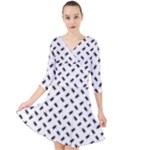 Fly Phot Motif Seamless Black And White Pattern Quarter Sleeve Front Wrap Dress