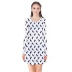 Fly Phot Motif Seamless Black And White Pattern Long Sleeve V-neck Flare Dress