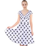 Fly Phot Motif Seamless Black And White Pattern Cap Sleeve Front Wrap Midi Dress