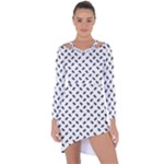 Fly Phot Motif Seamless Black And White Pattern Asymmetric Cut-Out Shift Dress