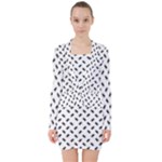 Fly Phot Motif Seamless Black And White Pattern V-neck Bodycon Long Sleeve Dress