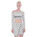 Fly Phot Motif Seamless Black And White Pattern Off Shoulder Top with Mini Skirt Set