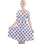 Fly Phot Motif Seamless Black And White Pattern Quarter Sleeve A-Line Dress