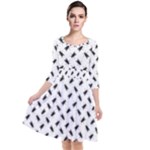 Fly Phot Motif Seamless Black And White Pattern Quarter Sleeve Waist Band Dress