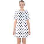 Fly Phot Motif Seamless Black And White Pattern Sixties Short Sleeve Mini Dress