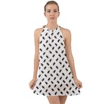 Fly Phot Motif Seamless Black And White Pattern Halter Tie Back Chiffon Dress