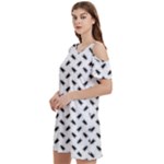 Fly Phot Motif Seamless Black And White Pattern Women s Cold Shoulder Round Neck Mini Dress