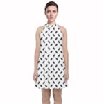 Fly Phot Motif Seamless Black And White Pattern Velvet Halter Neckline Dress 