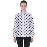 Fly Phot Motif Seamless Black And White Pattern Women s High Neck Windbreaker