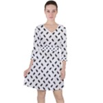 Fly Phot Motif Seamless Black And White Pattern Quarter Sleeve Ruffle Waist Dress