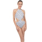 Fly Phot Motif Seamless Black And White Pattern Halter Side Cut Swimsuit