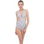 Fly Phot Motif Seamless Black And White Pattern Halter Front Plunge Swimsuit