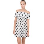 Fly Phot Motif Seamless Black And White Pattern Off Shoulder Chiffon Dress