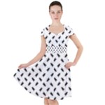 Fly Phot Motif Seamless Black And White Pattern Cap Sleeve Midi Dress