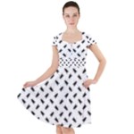 Fly Phot Motif Seamless Black And White Pattern Cap Sleeve Midi Dress With Pockets