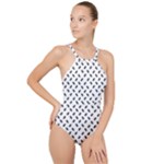 Fly Phot Motif Seamless Black And White Pattern High Neck One Piece Swimsuit