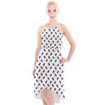 Fly Phot Motif Seamless Black And White Pattern High-Low Halter Chiffon Dress 