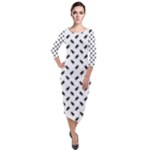 Fly Phot Motif Seamless Black And White Pattern Quarter Sleeve Midi Velour Bodycon Dress