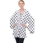 Fly Phot Motif Seamless Black And White Pattern Long Sleeve Velvet Kimono 