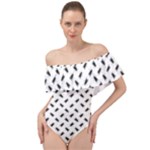 Fly Phot Motif Seamless Black And White Pattern Off Shoulder Velour Bodysuit 