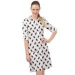 Fly Phot Motif Seamless Black And White Pattern Long Sleeve Mini Shirt Dress