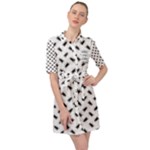 Fly Phot Motif Seamless Black And White Pattern Belted Shirt Dress