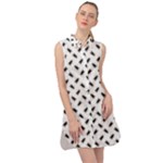 Fly Phot Motif Seamless Black And White Pattern Sleeveless Shirt Dress