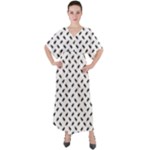 Fly Phot Motif Seamless Black And White Pattern V-Neck Boho Style Maxi Dress